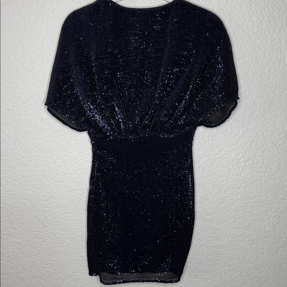 Lovers + Friends Sequin Mini Dress Short Sleeve Bodycon Cocktail Glam Navy XXS - Picture 5 of 7